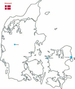 Dänemark - Karte mit den Städten Herning, Kalundborg und Kopenhagen eingezeichnet.